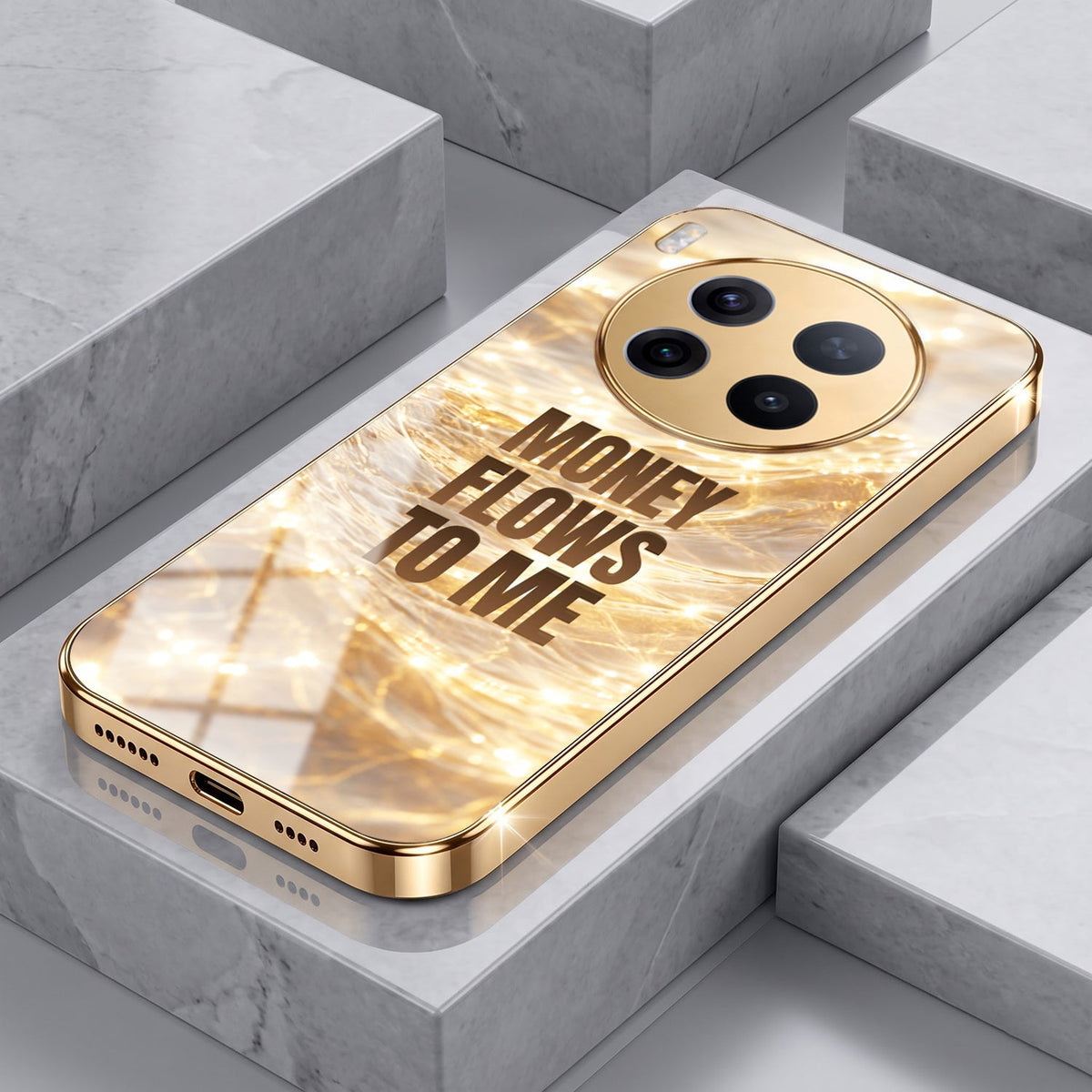 Vivo X300 Pro 5G Money Flows To Me Gold Electroplated Glass Phone Back Case