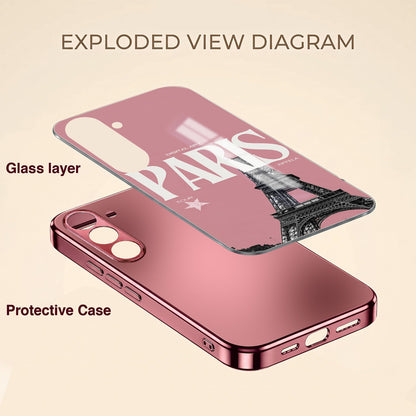 Samsung Galaxy A36 5G Luxury Paris Tower Pink Electroplated Glass Phone Back Case