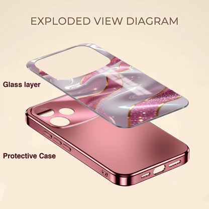 Oppo F33 Pro 5G Pearl Marble Pink Electroplated Glass Phone Back Case