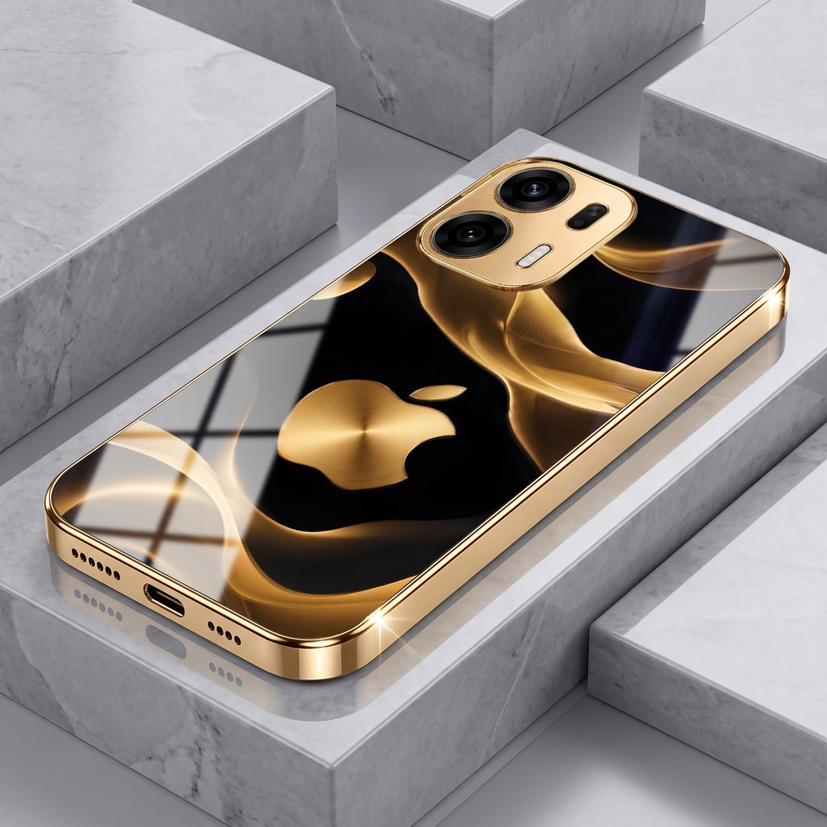 Oppo K14 Plus 5G Luxury Wave Gold Electroplated Glass Phone Back Case