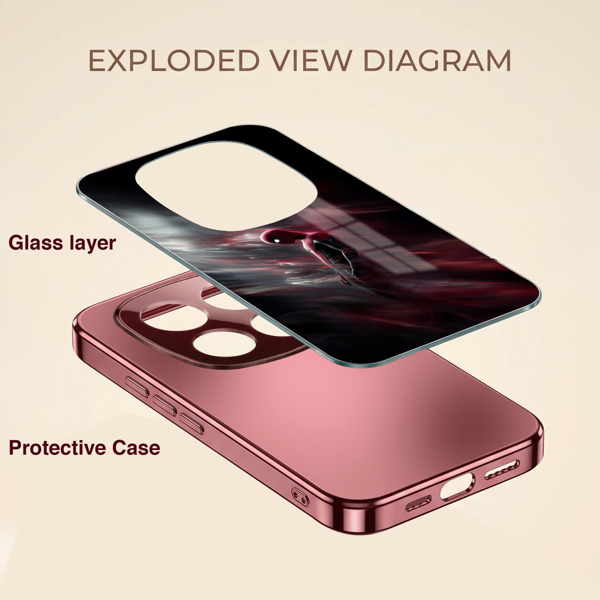 Redmi Note 15 Pro Plus 5G Crimson Spider Burgundy Electroplated Glass Back Case