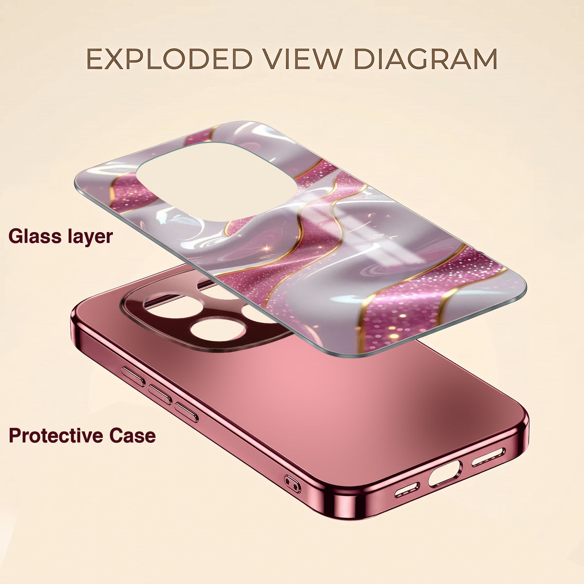 Redmi Note 15 Pro+ 5G Pearl Marble Pink Electroplated Glass Phone Back Case