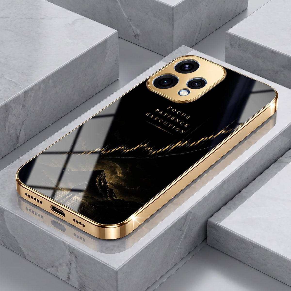Oppo Reno 15 5G Focus Gold Electroplated Glass Phone Back Case