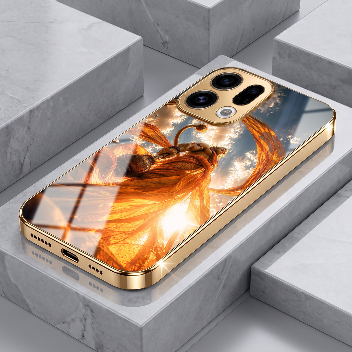 Oppo Find X9 5G Divine Hanuman Gold Electroplated Glass Phone Back Case