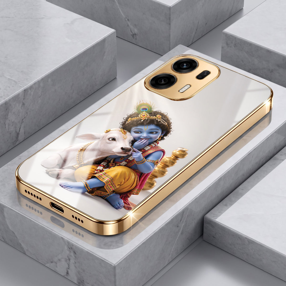 Oppo K14 Plus 5G Bal Krishna Blessings Gold Electroplated Glass Phone Back Case
