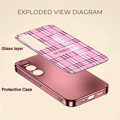 Vivo V70 FE 5G Burberry Classic Pink Electroplated Glass Phone Back Case