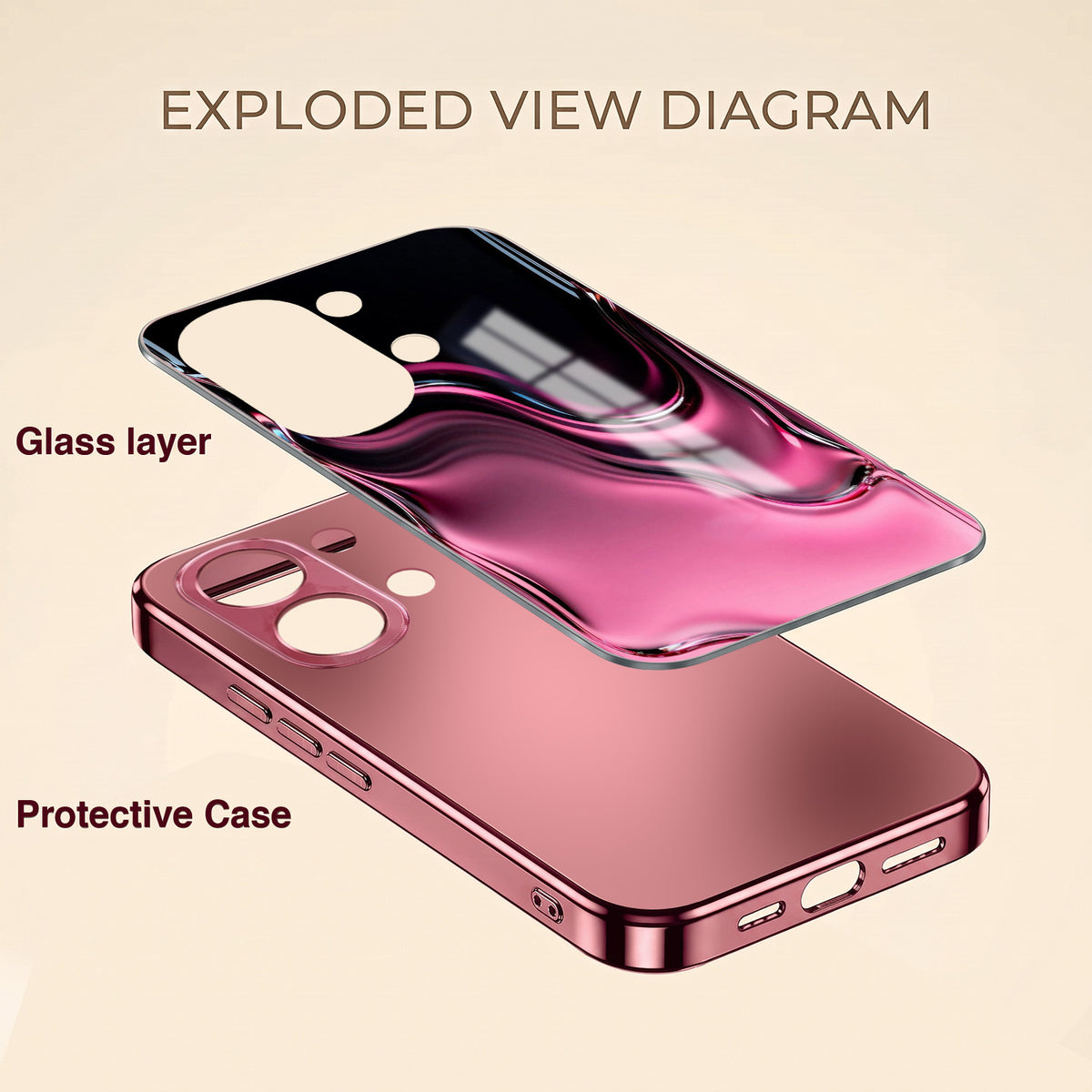 Oppo K13 Turbo 5G  Liquid Wave Pink Electroplated Glass Phone Back Case