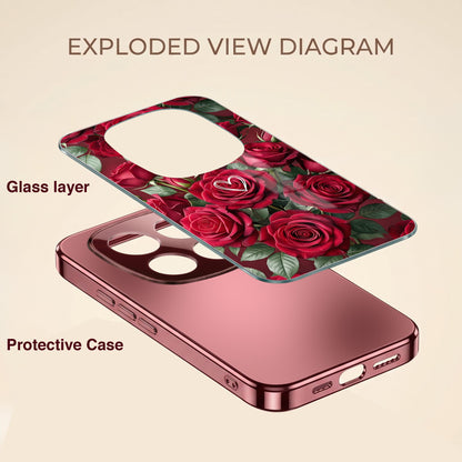 Redmi Note 15 Pro Plus 5G Rose Heart Burgundy Electroplated Glass Back Case