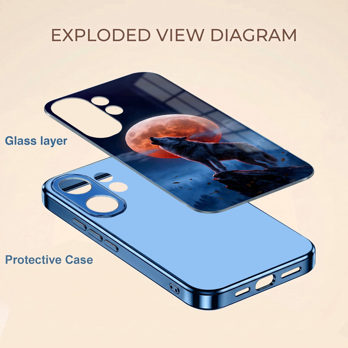 Vivo V60 5G Lunar Wolf Blue Electroplated Glass Phone Back Case