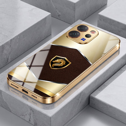Vivo V70 5G Dragon Crest Gold Electroplated Glass Phone Back Case