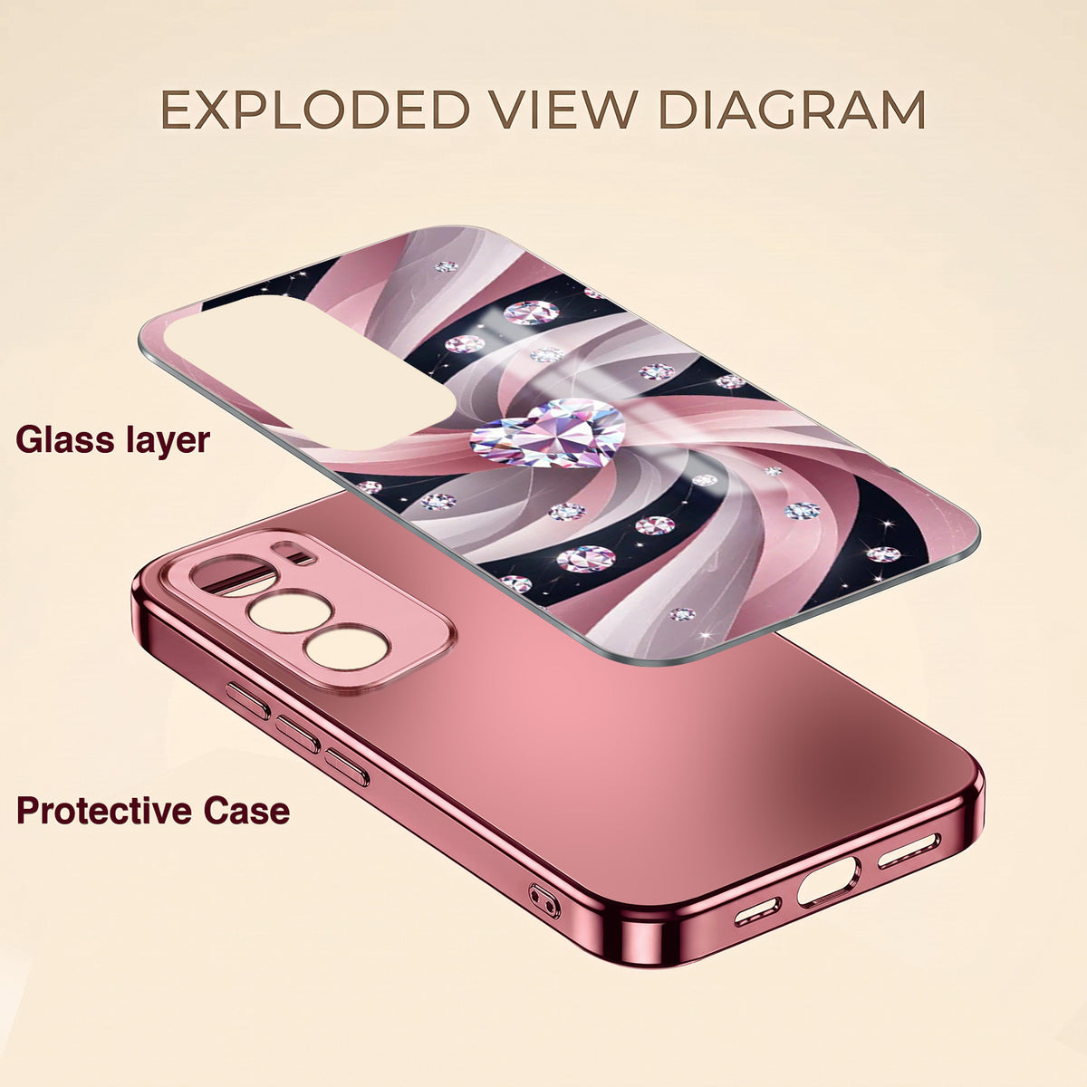 Oppo Reno 12 Pro 5G Diamond Glam Pink Electroplated Glass Phone Back Case