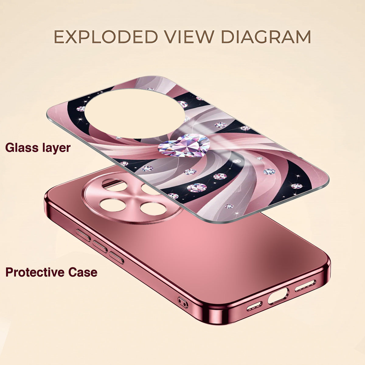 Vivo T4 5G Diamond Glam Pink Electroplated Glass Phone Back Case