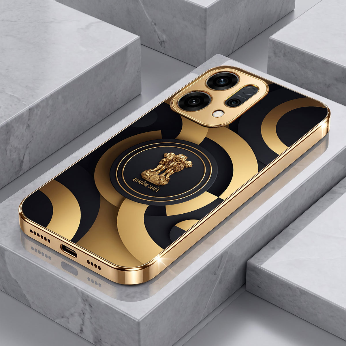 Oppo Reno 14 5G Royal Emblem Gold Electroplated Glass Phone Back Case