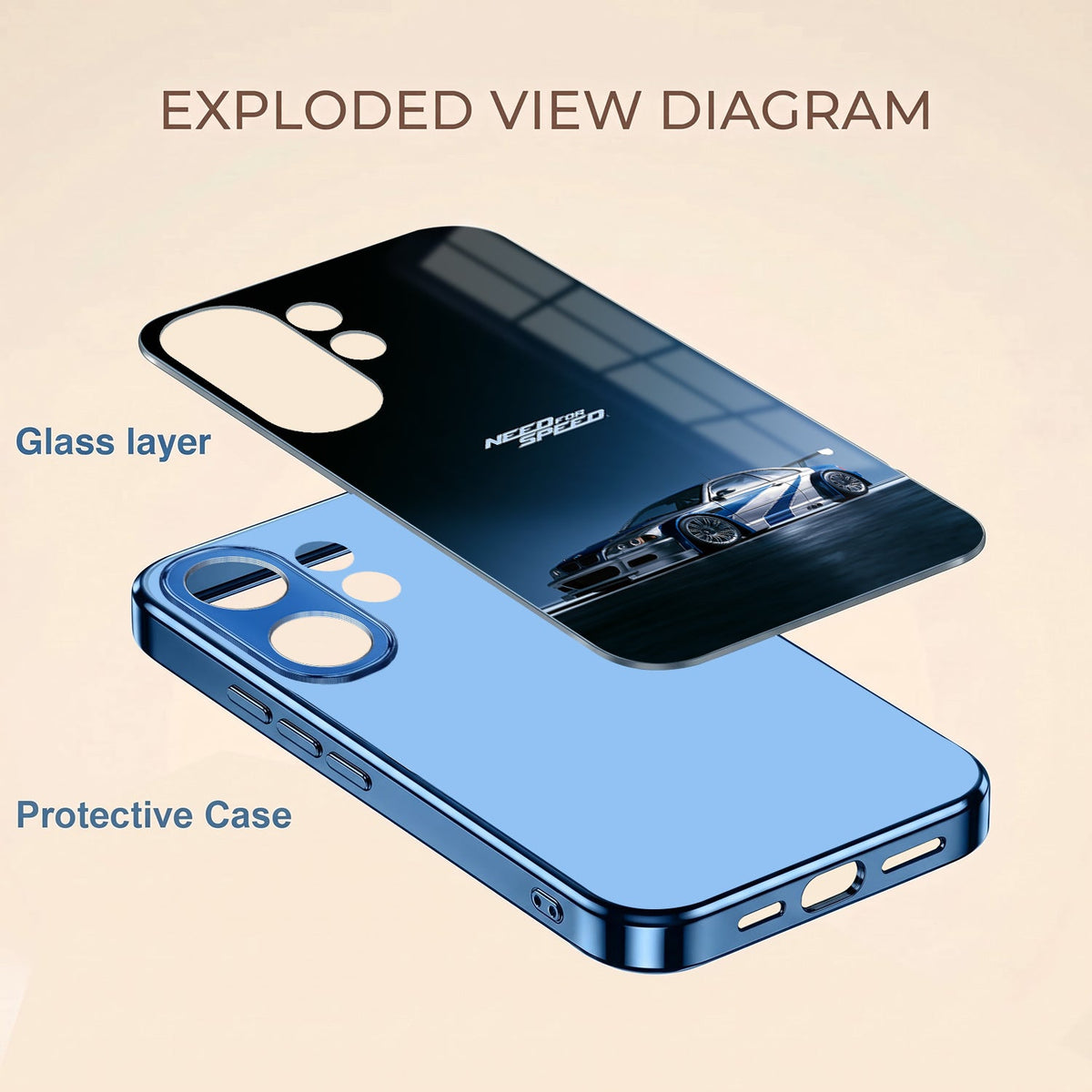 Vivo V60 5G Need For Speed Blue Electroplated Glass Phone Back Case