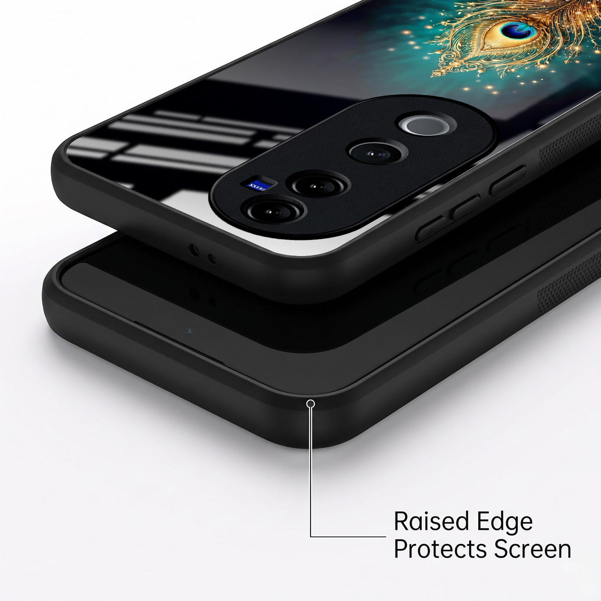 Vivo V40 Pro 5G Golden Peacock Feather Acrylic Glass Back Case