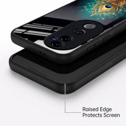 Vivo V40 Pro 5G Golden Peacock Feather Acrylic Glass Back Case