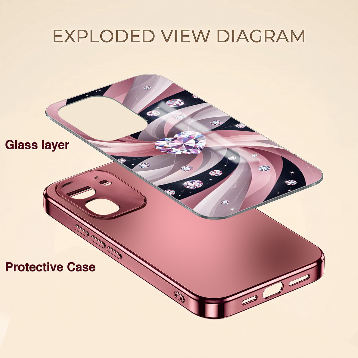 Oppo K14 5G Diamond Glam Pink Electroplated Glass Phone Back Case