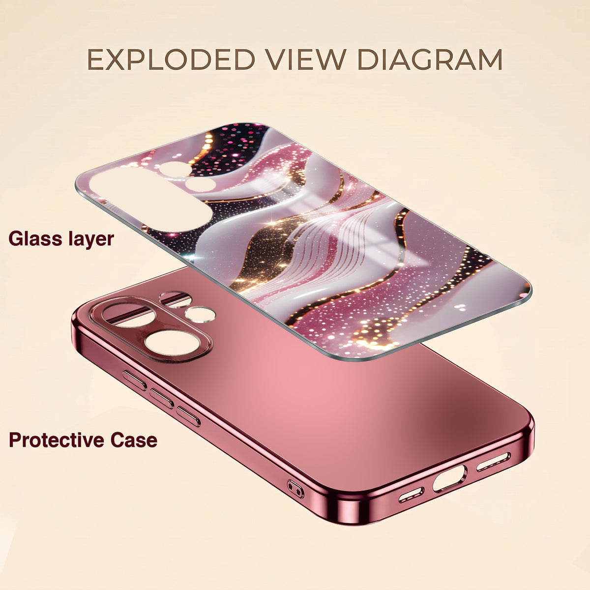 Vivo V60 5G Midnight Pearl Wave Pink Electroplated Glass Phone Back Case