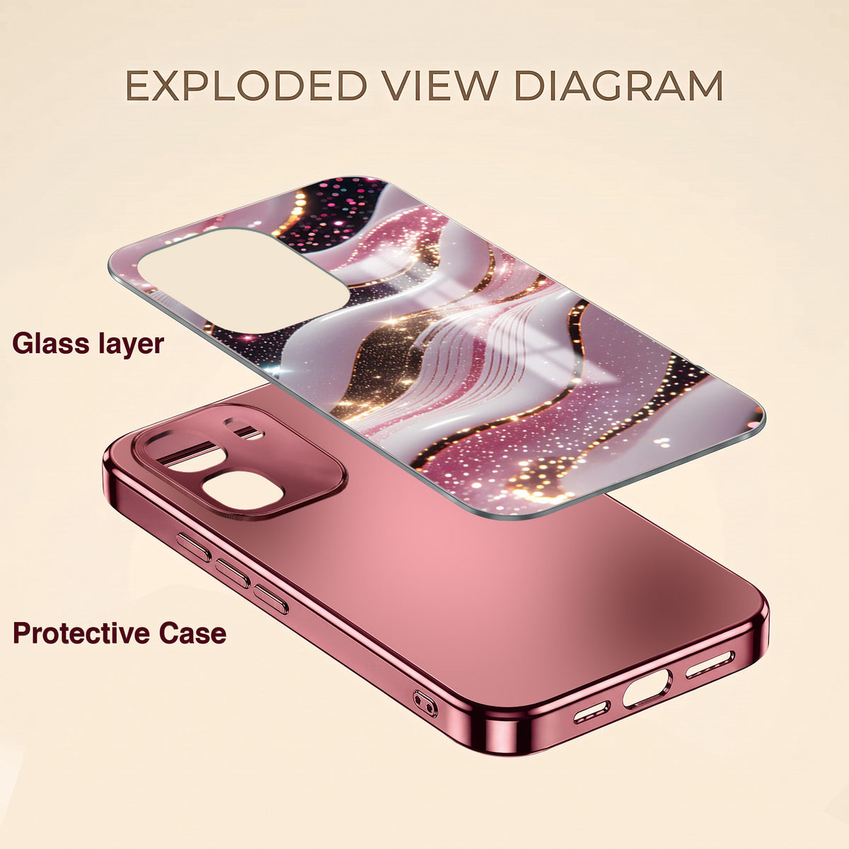 Oppo K14 5G Midnight Pearl Wave Pink Electroplated Glass Phone Back Case