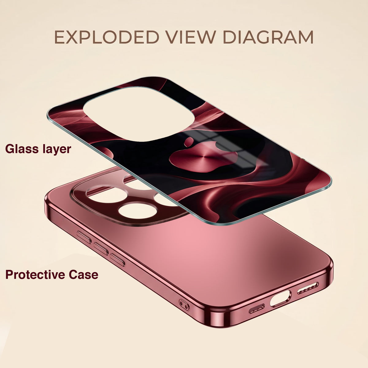 Redmi Note 15 Pro Plus 5G Wave Apple Burgundy Electroplated Glass Back Case