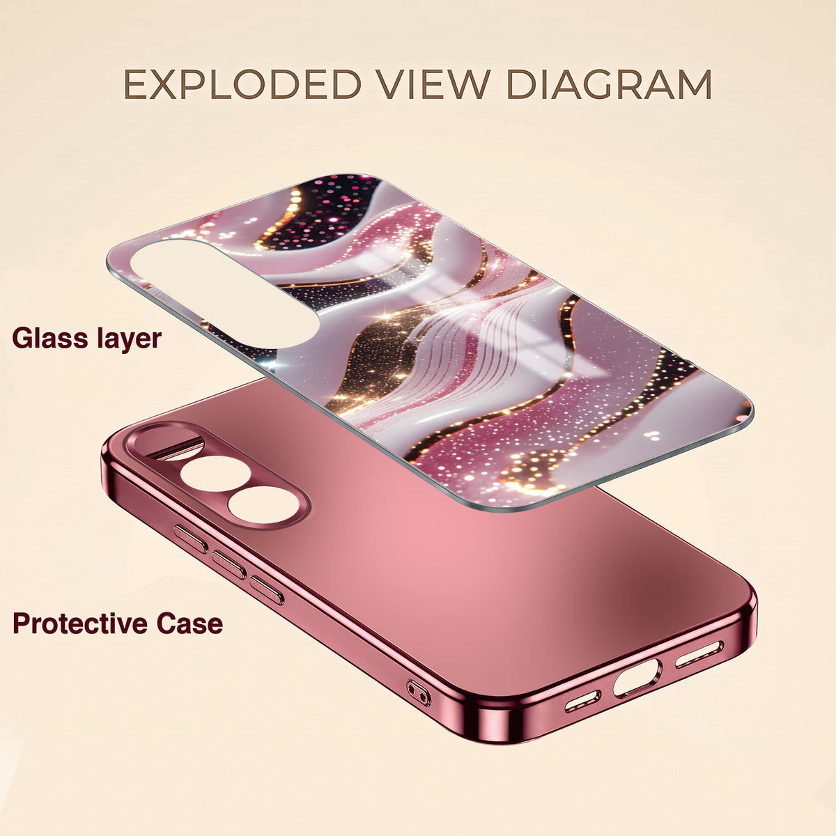 Vivo V70 FE 5G Midnight Pearl Wave Pink Electroplated Glass Phone Back Case