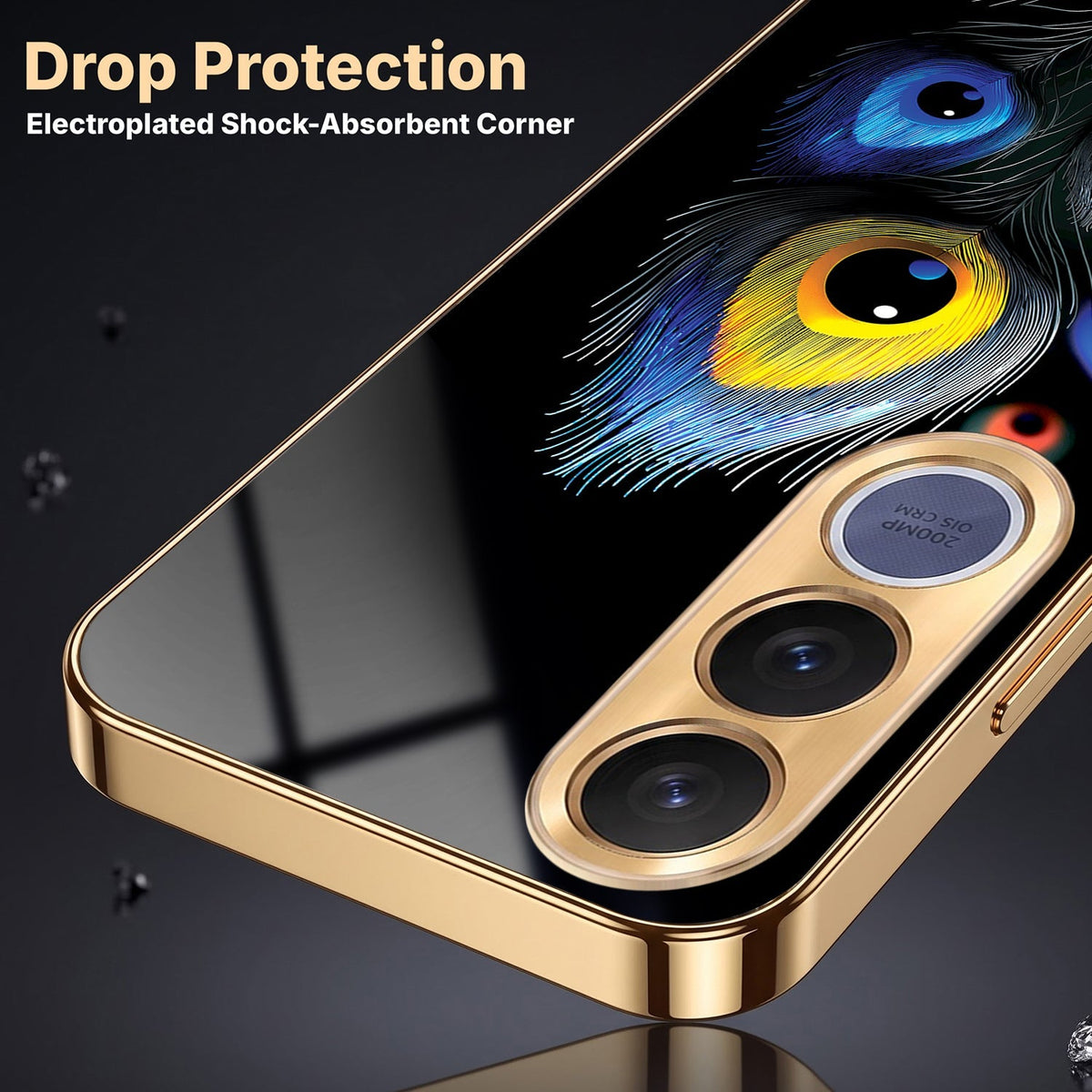 Vivo V70 FE 5G Premium Peacock Feather Gold Electroplated Glass Phone Back Case