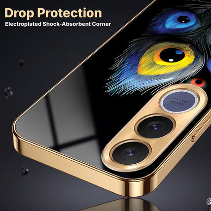 Vivo V70 FE 5G Premium Peacock Feather Gold Electroplated Glass Phone Back Case