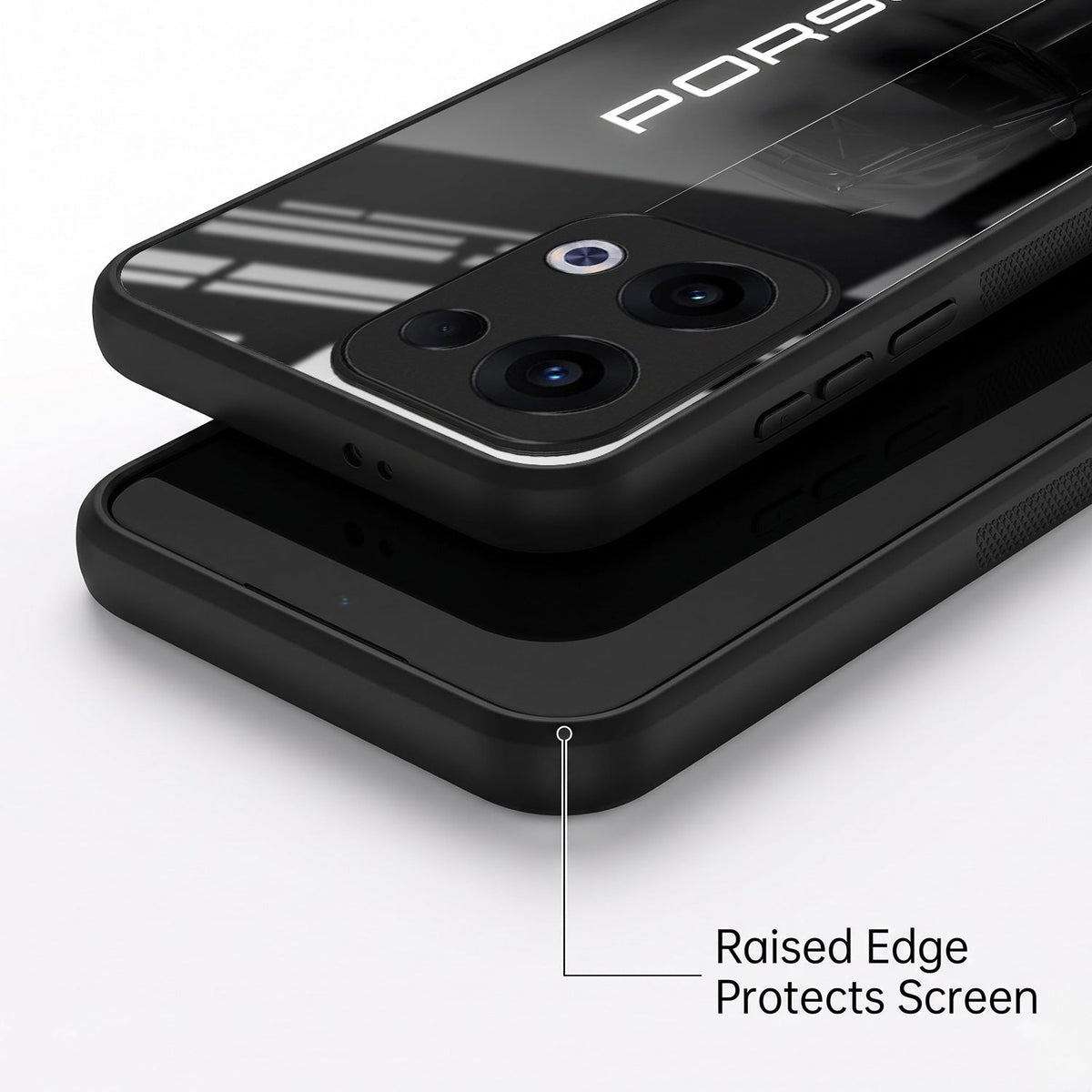 Oppo Reno 13 5G 5G Premium Acrylic Shockproof Glass Back Case (Black Porsche)