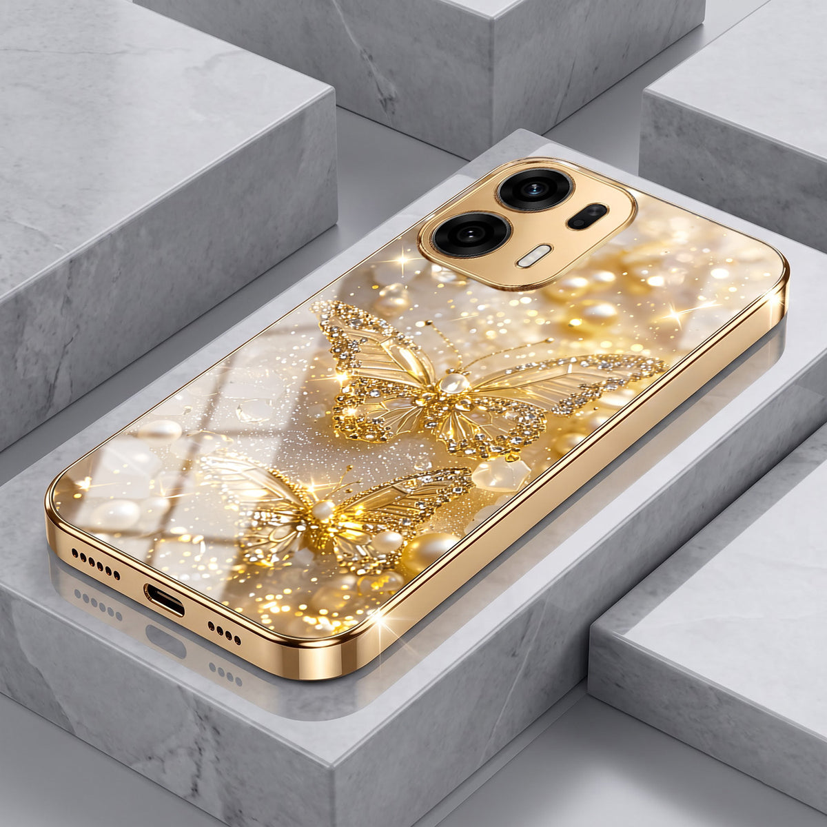 Oppo K14 Plus 5G Golden Butterfly Gold Electroplated Glass Phone Back Case