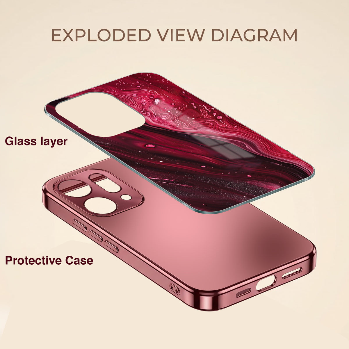 Oppo Reno 14 5G Marble Burgundy Electroplated Glass Back Case