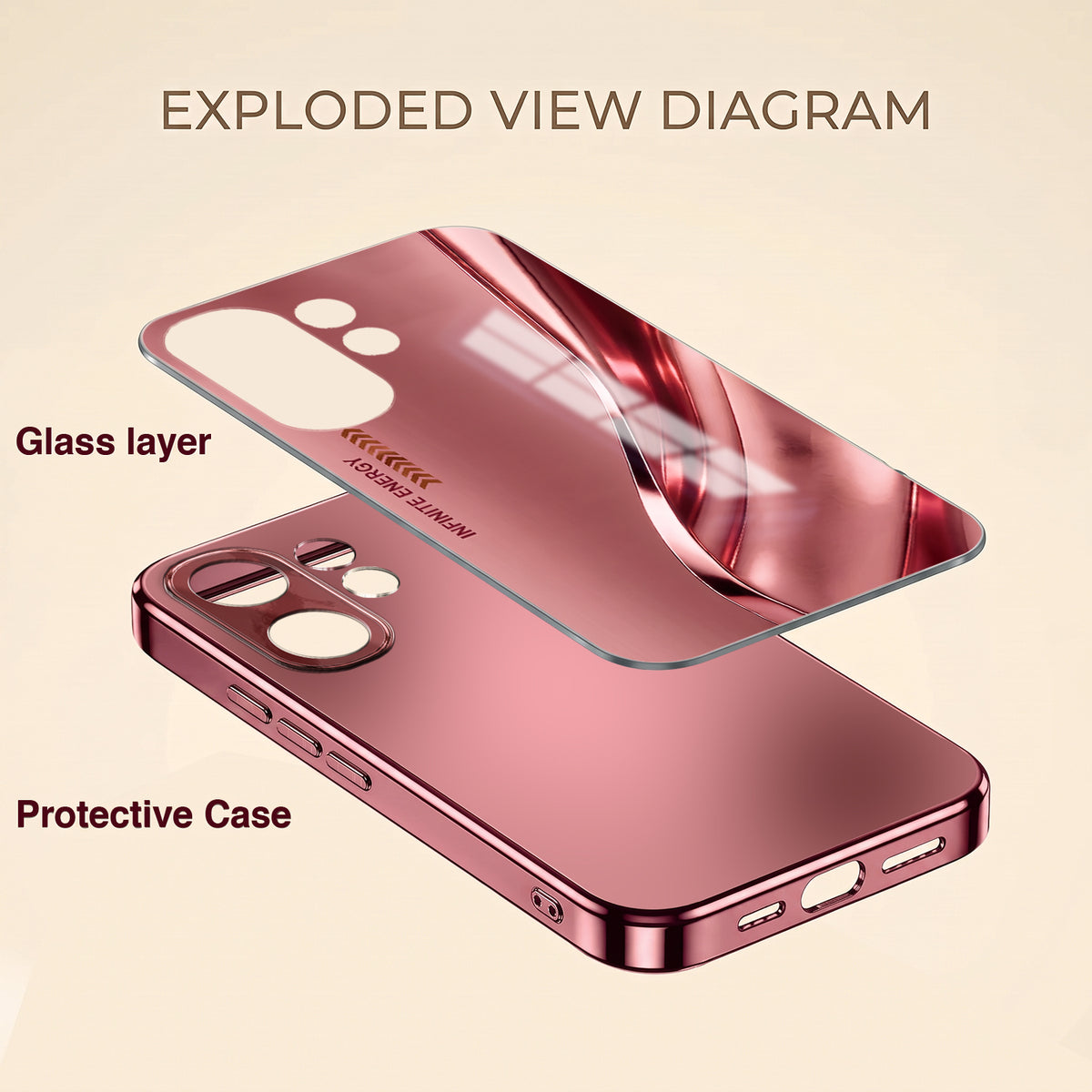 Vivo V60 5G Luxury Infinity Energy Pink Electroplated Glass Phone Back Case