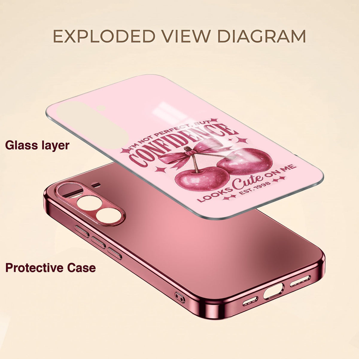 Samsung Galaxy A36 5G Luxury Cherry Bow Pink Electroplated Glass Phone Back Case