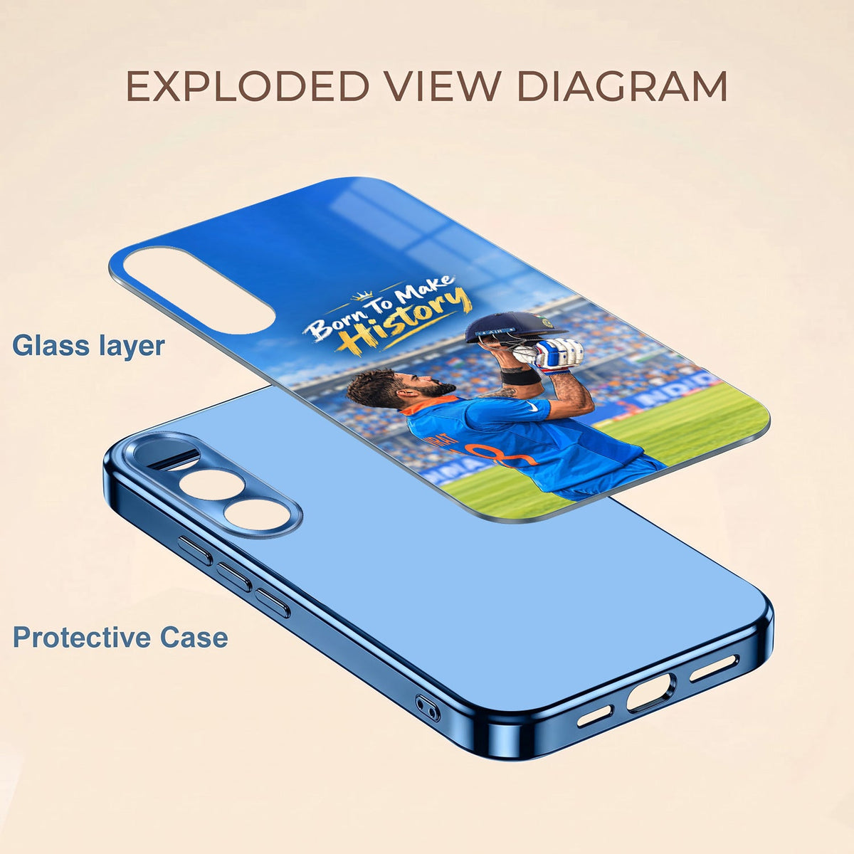 Vivo V70 FE 5G Born TO Make History Blue Electroplated Glass Phone Back Case