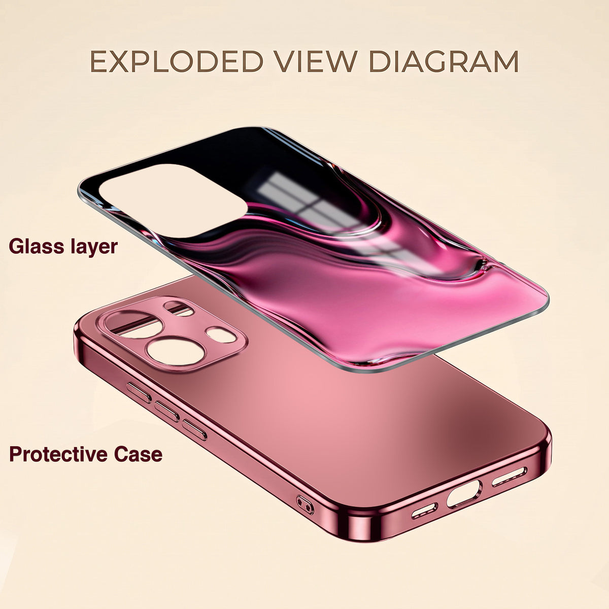 Oppo Reno 13 Pro 5G Liquid Wave Pink Electroplated Glass Phone Back Case