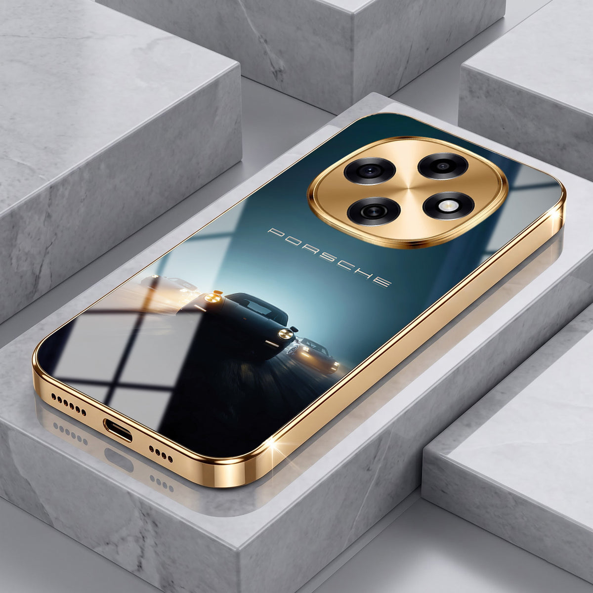 OPPO F31 Pro 5G Porsche Luxury Gold Electroplated Glass Phone Back Case
