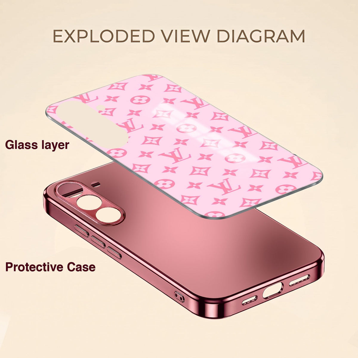 Samsung Galaxy A36 5G Luxury Monogram Pink Electroplated Glass Phone Back Case