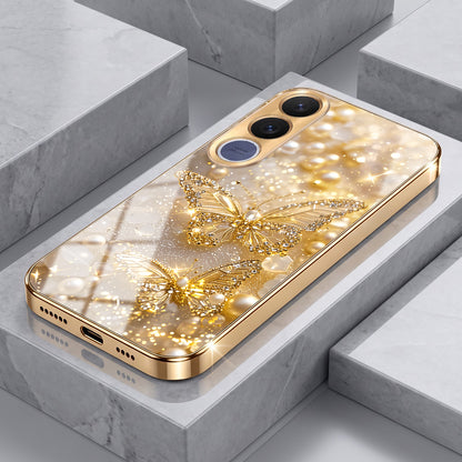 Vivo V70 FE 5G Golden Butterfly Gold Electroplated Glass Phone Back Case