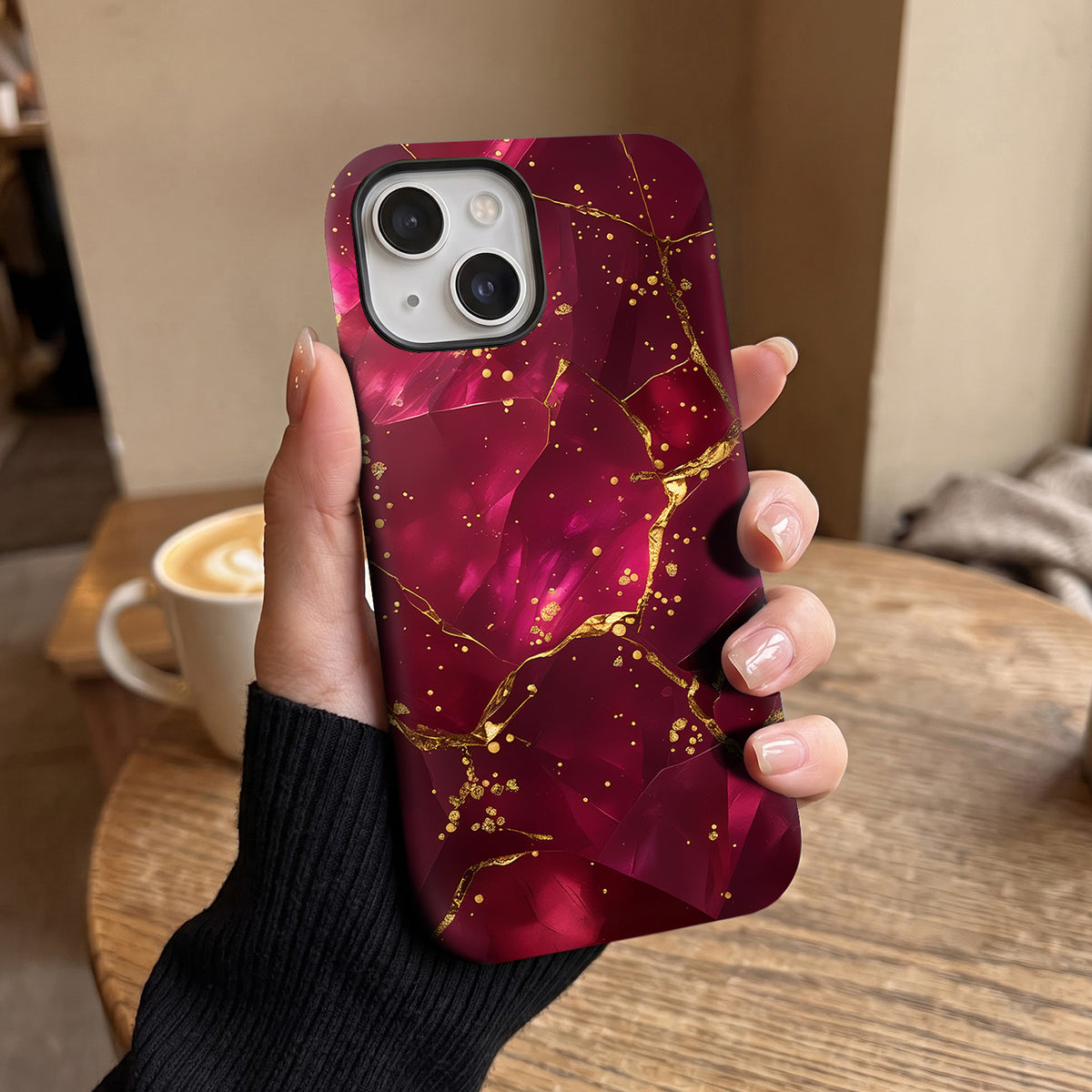 iPhone 15 5G Luxury Crimson Marble Protective Case