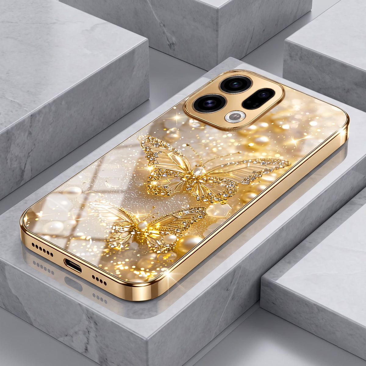 Oppo Find X9 5G Golden Butterfly Gold Electroplated Glass Phone Back Case