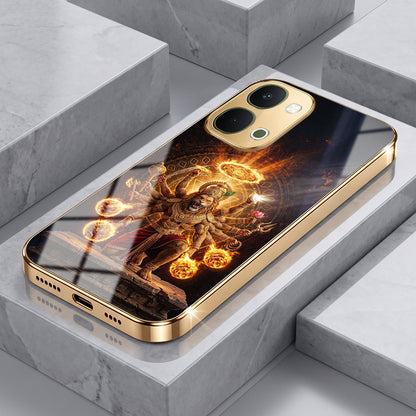 Vivo T5x 5G Lord Narasimha Gold Electroplated Glass Phone Back Case