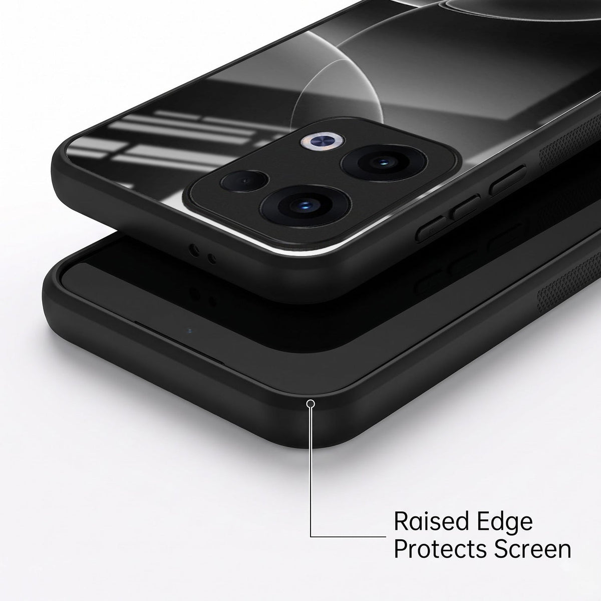 Oppo Reno 13 5G Premium Acrylic Shockproof Glass Back Case (Black Wave)