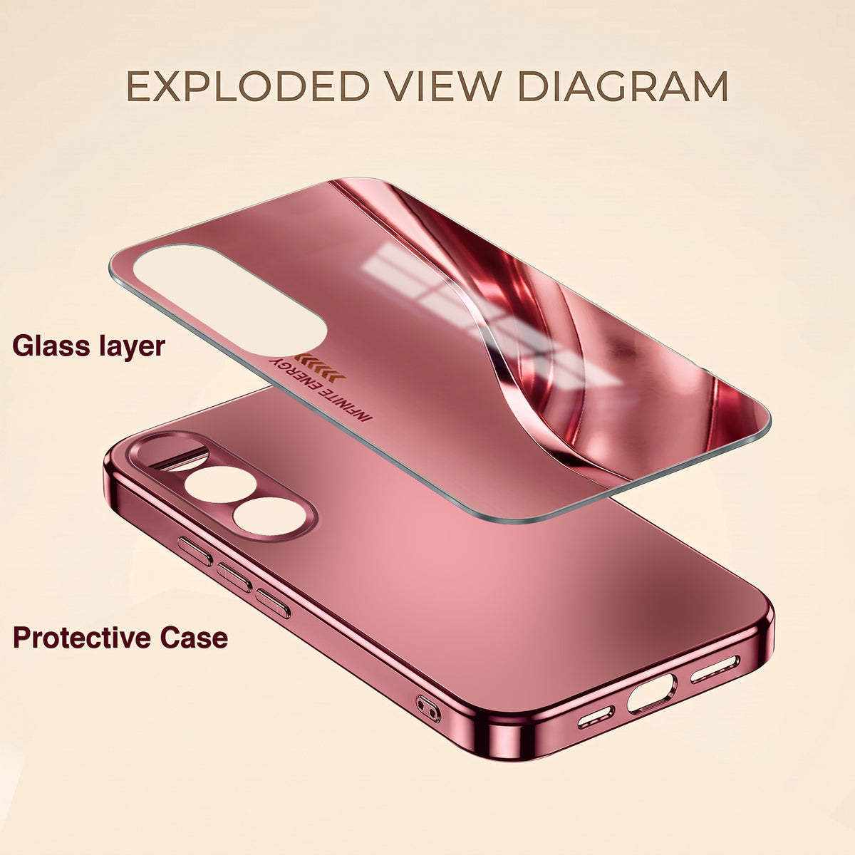 Vivo V70 FE 5G Luxury Infinity Energy Pink Electroplated Glass Phone Back Case