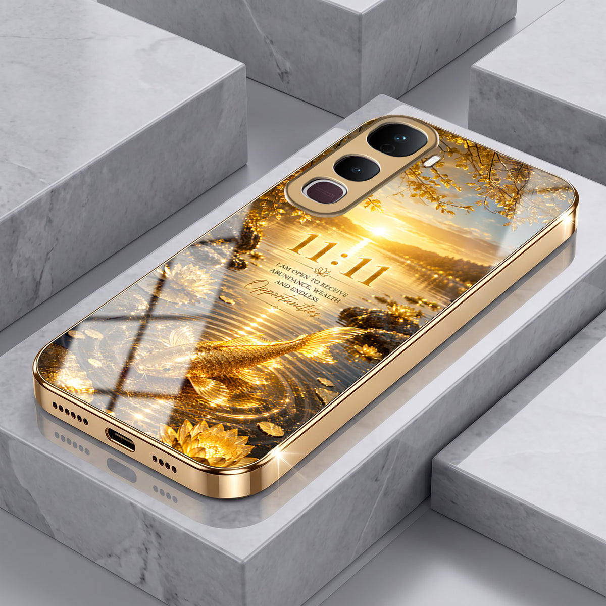 Vivo Y400 Pro 5G 11:11 Manifestation Gold Electroplated Glass Phone Back Case