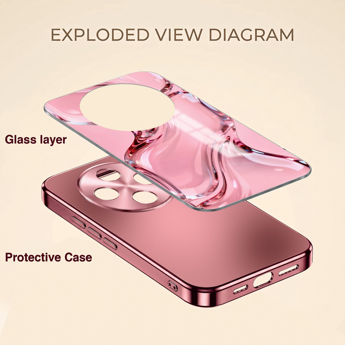 Vivo T4 5G Crystal Wave Energy Pink Electroplated Glass Phone Back Case