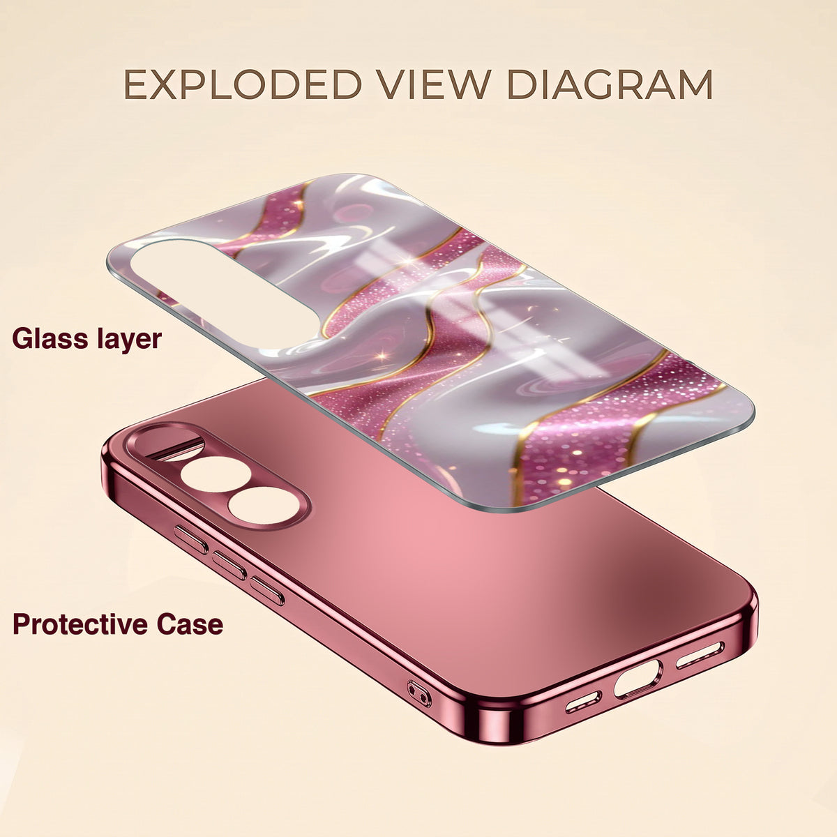 Vivo V70 FE 5G Pearl Marble Pink Electroplated Glass Phone Back Case