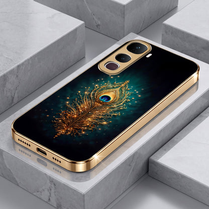Vivo Y400 Pro 5G Golden Peacock Feather Gold Electroplated Glass Phone Back Case