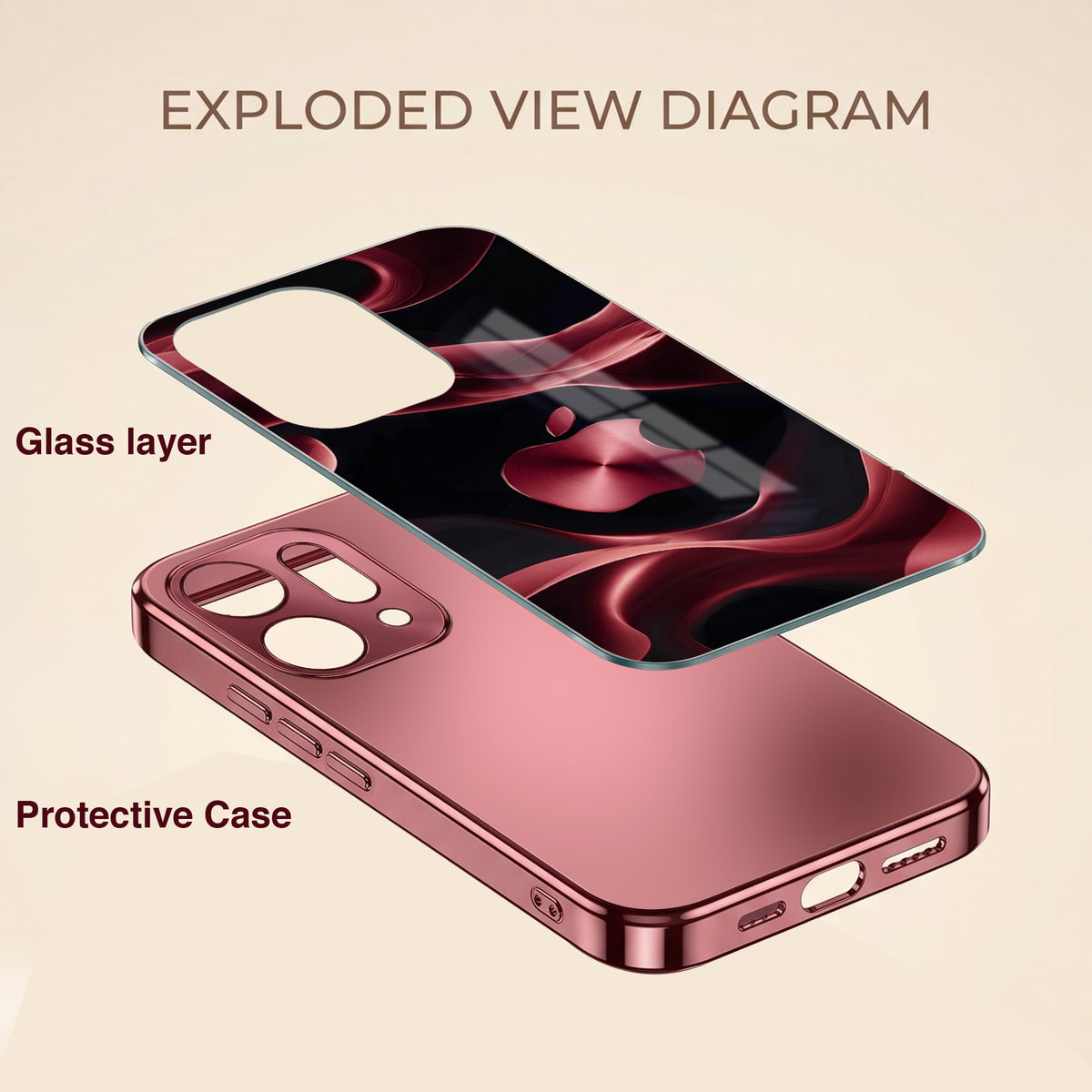 Oppo Reno 14 5G Wave Apple Burgundy Electroplated Glass Back Case