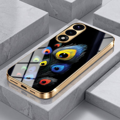 Oneplus Nord 5 5G Multi-Feather Peacock Gold Electroplated Glass Phone Back Case