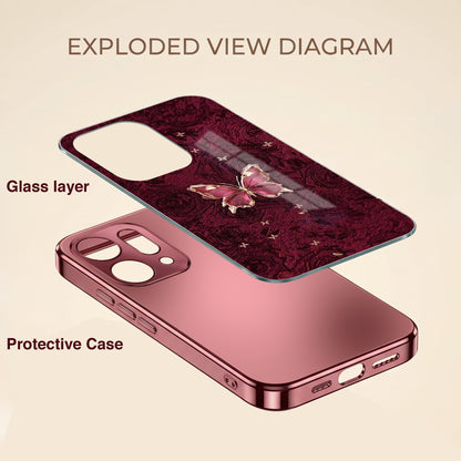 Oppo Reno 14 5G Butterfly Burgundy Electroplated Glass Back Case