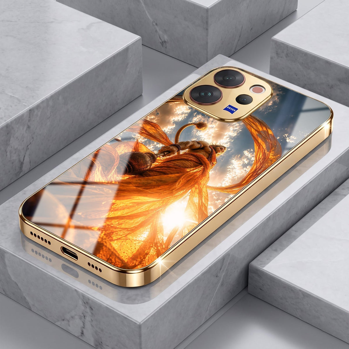 Vivo V70 5G Divine Hanuman Gold Electroplated Glass Phone Back Case